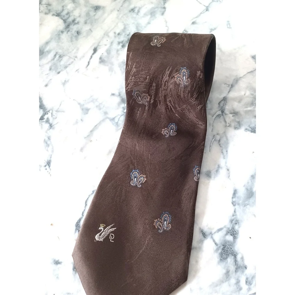 Don Loper Beverly Hills Mens Brown Paisley Jacquard Silk‎ Blend Tie Swan Logo